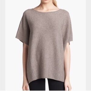 Vince Brown Wool Cashmere Ribbed Poncho Sweater XS Boxy Knit Softcore Coquette